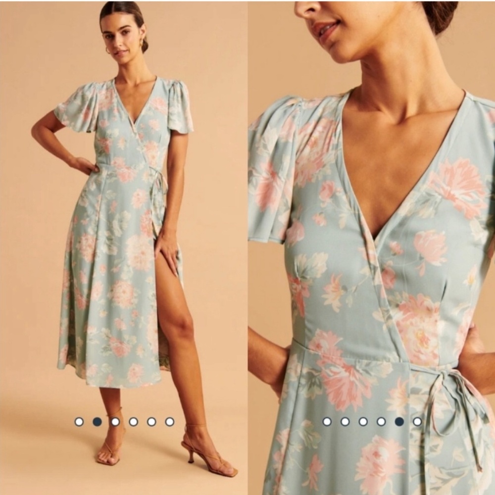 Abercrombie & Fitch Blue Pink Floral Angel Sleeve Wrap Midi Dress Small Petite